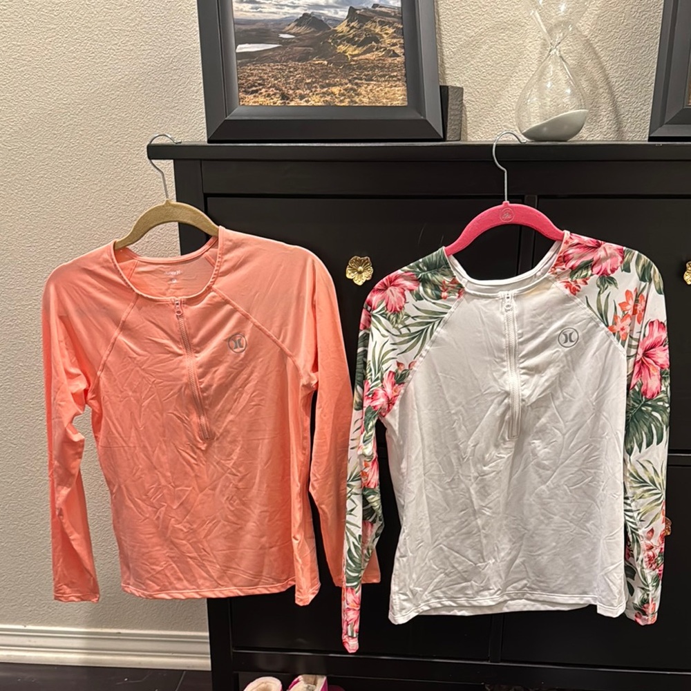 Hurley Long Sleeve Rash Guards - Coral and Floral